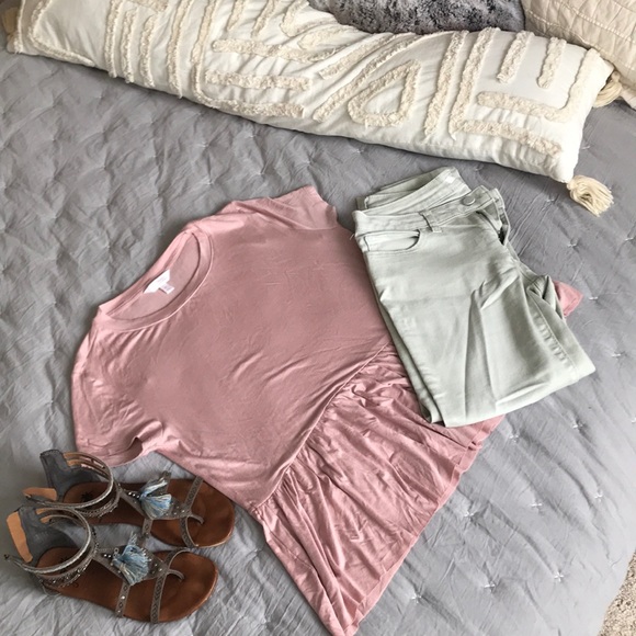 NEW Lauren Conrad Pink Peplum Jersey Top - Picture 4 of 4